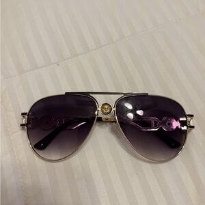 Versace Gold Aviator Sunglasses with Dark Purple Lenses